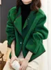 Kvinnorjackor Autumn Casual Classics Versatile Green Wool Blend Coat 2023 Autumn/Winter Slim Turn-Down Collar Short