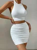 Casual jurken sexy halterneck backless bodycon mini-jurk feest nachtclub geplooide tweedelige set ruches damesoutfit