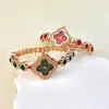 Wristwatches Luxury Red Green White Cubic Zircon Leaf Wristwatch Simple Dial Rose Gold Plated Women Quartz Watches