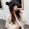 Black Wool Ball Russian Snow Winter Y Plush Thick Fur Hat Faux Fox Furry Cap Head Warmer Outdoor Headgear Women Girl Men Y211118446667