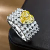 Heart Topaz Diamond Ring 100% Real 925 Sterling Silber Party Ehering -Ringe für Frauen Verlobungs Schmuck Geschenk