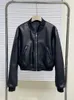 Fashion Women Bomber Jacket Chic Cropped Leather Short Coat Female Stand Collar Gothic Racing Jackets Biker Motorcycle Outerwear 231222