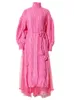 EAM Women khaki Knitting Mesh Big Size Dress Turtleneck Long Sleeve Loose Fit Fashion Spring Autumn 2024 1DH35 231225