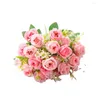 Fiori decorativi in ​​finta seta di seta rami floreali in stile coreano squisito bouquet rosa artificiale per arredamento per matrimoni a casa 10