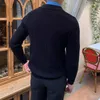 Herrenpullover Britisch Britisch lang Ärmeln halb Reißverschluss Polo Strickpullover mit Waffelstoff Slim Fit Casual Massive Woll Top