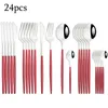 Стоимость столовой посуды 24 Concunto piezas Vajilla plata color rojo cubiertos acero inoxidable juego comedor cuchillos tenedores cucha