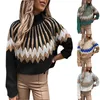 Damestruien Warme en gezellige Koreaanse mode kleding Dames lange mouw hoge kraag afdrukken trui casual losse gebreide pullover jumper tops