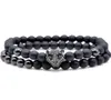 Bracelet à breloques tête de léopard deux en un, brins de 6 mm, perles d'agate naturelle noire, perle de péché pour homme Du Jinzhu9721470