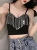 Tanques femininos Sexy Club de Diamante Sexy Tassel Tassel preto Camisole Fashion Girl Short Fitting Tank Crop Top Slash Gconst Bottoming Camisa