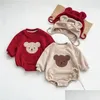 Bebek giysileri sonbahar/kış erkekler peluş kulak sweatshirt romper kızlar doğmuş kapşonlu jumper polar pantolon 231113 drop dağıtım çocuklar materi othj3