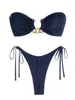 レディース水着Zaful Tie Side Bandeau Tanga Bikini Set Twe Piece Solid Color水着