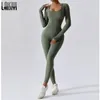 Laisiyi Fitness Jumpsuits autumn for Women sexy Bodycon Playsuit Square Neck Long Sleeve Rompers女性スリムスポーツウェア231225