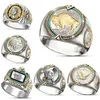 6Pcs lotsHip Hop Two-tone Men Band Rings Buffalo Nickel Honoring The American West Ethnic Style Jewelry Mens Ring Size 7-12201f