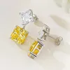 Dange oorbellen vinregem 10 mm prinses gesneden citrien hoge koolstof diamant edelstenen elegante druppel voor vrouwen 925 sterling zilveren sieraden