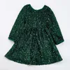 Vestidos de menina girlymax inverno natal bebê garotas verdes deslumbrantes brilhos de lantejoulas de cor sólida cor de joelho de joelho