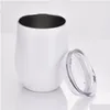 Bicchieri da vino a sublimazione da 12 Oz con coperchio in acciaio inossidabile a forma di uovo in vetro Sier Bicchieri da caffè Tazza da caffè all'ingrosso Consegna a goccia Hom Dh45I