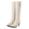 Winter Damen Kniehohe Stiefel Beige Schwarz High Spike Heels Club Kleid Büro Dame Runde Zehe Reißverschluss Plüsch Sexy Reiten Lange Stiefel 231225