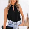 Womens Tanks Camis Summer Sleeveless Self Tie Neck Halter Top Solid Color Hollow Out Keyhole Casual Loose Blouses Vest Drop Delivery A Otup6