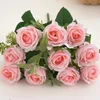 Fleurs décoratives 10 têtes Rose Bouquet Artificiel Western Wedding Decoration 6 couleurs Péonies fausses