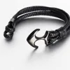 Högkvalitativ mäns titanstålarmband svart personlighet läder vävt ankare rep för män gåva charm armband296n