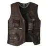 Mäns västar 2024 Autumn Winter Leather Vest dragkedja Midja Steampunk ärmlösa motorcykeljackor avslappnade flera fickor