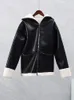 Elegant Fashion Shearling Womens Thicken Coat Chic Lapel Long Sleeved Pocket Leather Jacket Winter Lady High Streetwear 231225