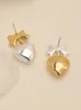 Gold and Silver DualColor Patchwork Love Shape Pendant Earrings for Women Simple Light Luxury Cold Wind 231225