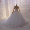 Superbes robes de mariée de bal de bal robe nuptiale en dentelle de dentelle cristaux en manches longues perlées et vestidos de taille de novia