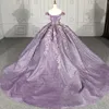 Mexikanska vestido de 15 anos lavendel charro quinceanera klänningar spetsapplikationer blomma pärlor korsett söta 16 klänning abiti da cerimonia