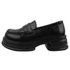 Damskie ubieranie butów okrągłe gęste podeszte pojedyncze buty dla kobiet w stylu czarnym w stylu college'u małe skórzane wszechstronne brytyjskie mokasyny stopy na gąbce