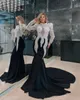 Heavy Pearls Satin Mermaid Prom Dresses 2024 For Black Girls High Neck Long Sleeves Plus Size Formal Evening Ocn Gowns Mal Mal