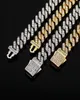 8mm Iced Out Cuban Link Chain Necklace Gold Silver Plated Square Stone Mens Gold Chain Miami Cuba Chain2095546