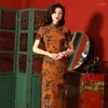 Ubranie etniczne duże rozmiar 4xl kobiety seksowne eleganckie szczupłe wydrukowane chińskie satynowe satynowe długie cheongsam vintage formalny codzienny sukienka Qipao