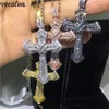 Vecalon 4 Color Hiphop Big Cross Pendant 925 STERLING Silver 5A CZ Party Pendants avec collier pour femmes Bijoux Men 272G