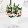 Decorative Flowers Artificial Silk Roses Imitation Flower Bouquets Eucalyptus Leaves Plant Peony Camellia Bridal Wedding Table Vases