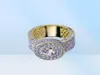 18k Cluster Gold Planted Cut CZ Crystal Hip Hop Iced Out Rings for Men Women Bling Bling Ring1414099