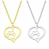 Women Stainless Steel Necklace Dog Paw Love Heart Design Hollow Choker Pendant Necklaces Silver Gold Color Fashion Engagement Jewe224T