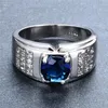 Classic Round Zircon White Blue Stone noivado de noivado para homens Mulheres Vintage Jóias de casamento feminino Male Promise Ring2712