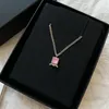 Franse sieraden merkontwerper luxe messing ketting klassieke dubbele letter ingelegde strass roze zirkoon hanger vrouwen charme kettingen zuster mode cadeau