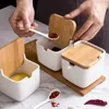 Учебные посуды наборы 2 керамическая приправа набор креативных фарфоровых стойчных банок для хранения бутылок с деревянными крышками для сахарной соли