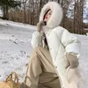 Damengrabenmäntel Korean süßes Mädchen schwarzer Pelzkragen in der Baumwolljacke im Winter mit mittlerer Länge verdickter Kapuzenmantel Mode weibliche Kleidung