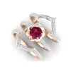 3-teiliges Set, exquisiter 18-Karat-Roségold-Rubin-Blumenring, Jahrestag, Vorschlag, Schmuck, Damen, Verlobung, Hochzeit, Band-Ring-Set, Geburtstag, Par5230773