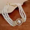 Collares colgantes Collar de perla Crystal Pearl Cadena de cuello retro francés Joyería de estilo de moda al por mayor para mujeres