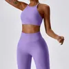 Ensemble de Yoga pour femmes, 2 pièces, sans couture, col haut, dos nu, soutien-gorge de sport avec Leggings, vêtements d'entraînement, 231225