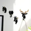 Resin Animals Head Sticker Hook Wall decorative clothes Hanger for Door Kitchen Bag Handbag Coat Hooks Key Holder Decor 231225