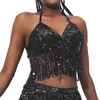 Women's Tanks Sexy Crop Tops Shiny Sequins Belly Dance Costume Halter Vest Top Sequin Performance Outfits Club Party Festival Y2k