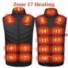 Jassen 17 plaatsen verwarmd vest heren dames USB verwarmde jas Verwarmingsvest Thermische kleding Jachtvest Winterverwarmingsjas ZwartS6XL