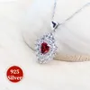 Pendentifs Sier Fine bijoux ensembles mariée rouge zircone bijoux de mariage boucles d'oreilles pour femmes anneaux pendentif collier pierre Bracelets ensemble