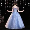 Light Sky Blue Crystals Suknie kwiatowe na cekinę ślubną aplikację dla małego konkursu dziecięcego sukienki z paliw maluchowa dziewczyna długość podłogi Pierwsza sukienka Holy Komunion 403