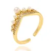 Anéis de punho aberto de casamento feminino estilo coreano de alta qualidade 18k banhado a ouro micro conjunto Bling anel de dedo de zircônia cúbica abertura ajustável anel de cauda versátil para mulheres